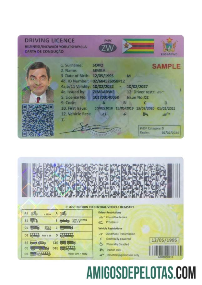 Carta de condução do Zimbabué modelo